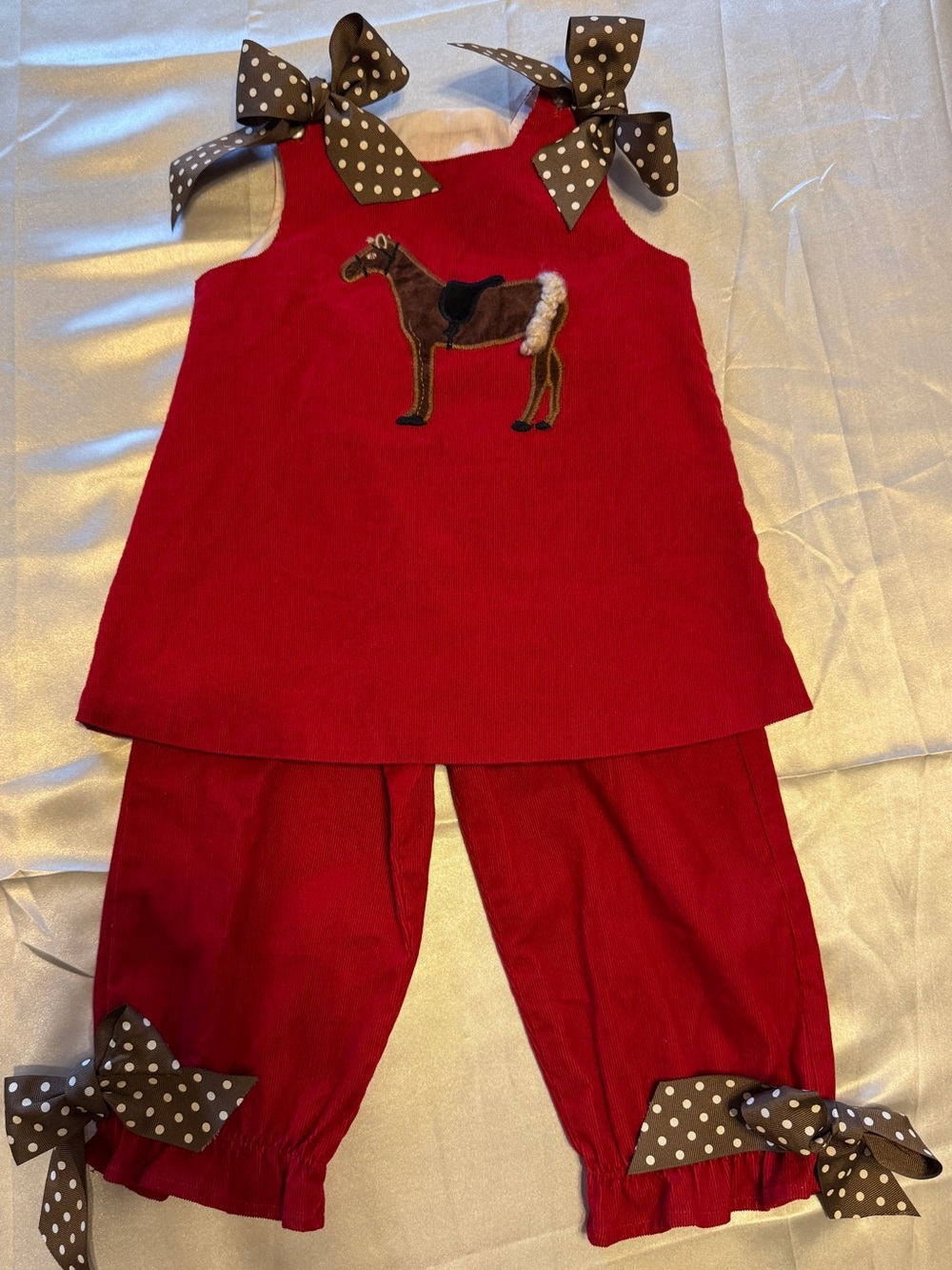 The Bailey Boys Red Girls Two-Piece Horse Corduroy Matching Set w/ Bow Size: 12M